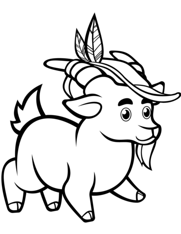 Funny Goat With Alpine Hat Coloring Page